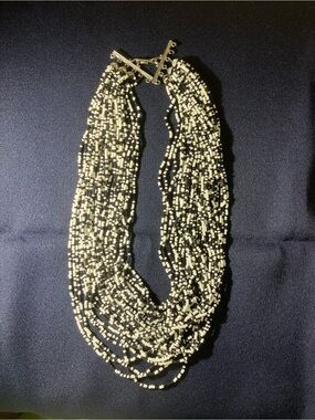Multi-Strand Torsade Black and White Beaded Necklace